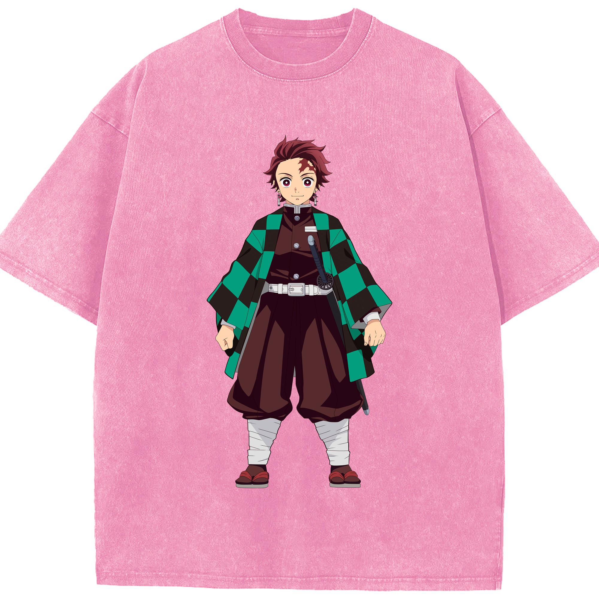 （画像用） 鬼滅の刃 竈門 炭治郎／かまど たんじろう Kamado Tanjirou 綿100% ヴィンテージ風 半袖Tシャツ（フロントプリント）